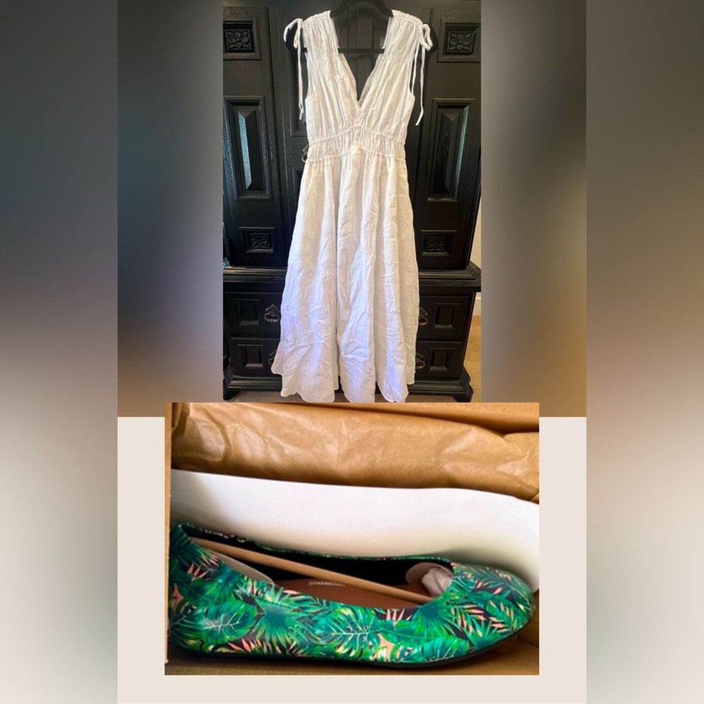 BUNDLED: NWT SZM/7.5 Both MadewellWhiteSleevelessSundress/FitflopTropicalFlats